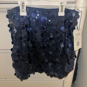 Sequin Mini Skirt in Navy Blue